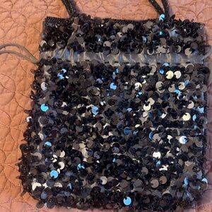 Sequin Embellished Black Evening Bag